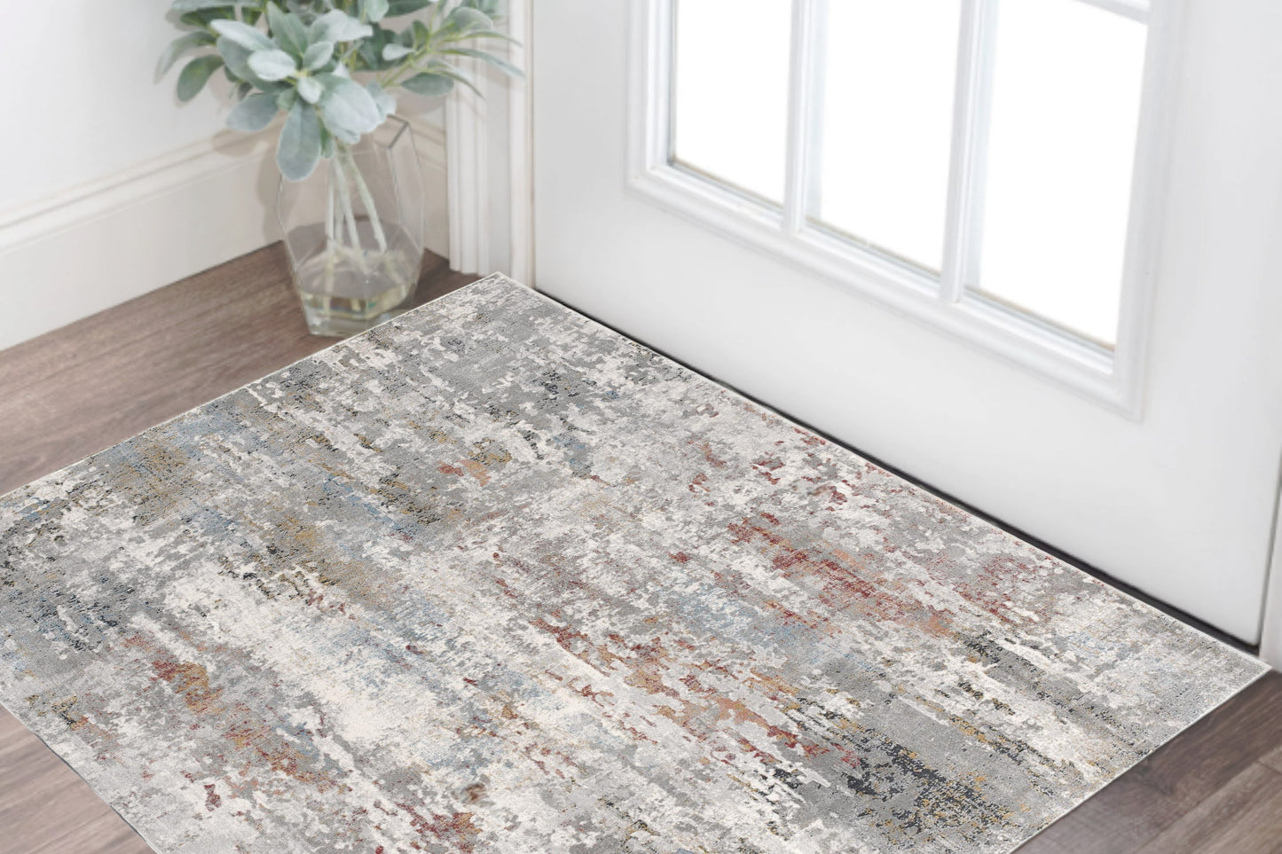 2' x 3' Gray and Blue Abstract Washable Non Skid Area Rug