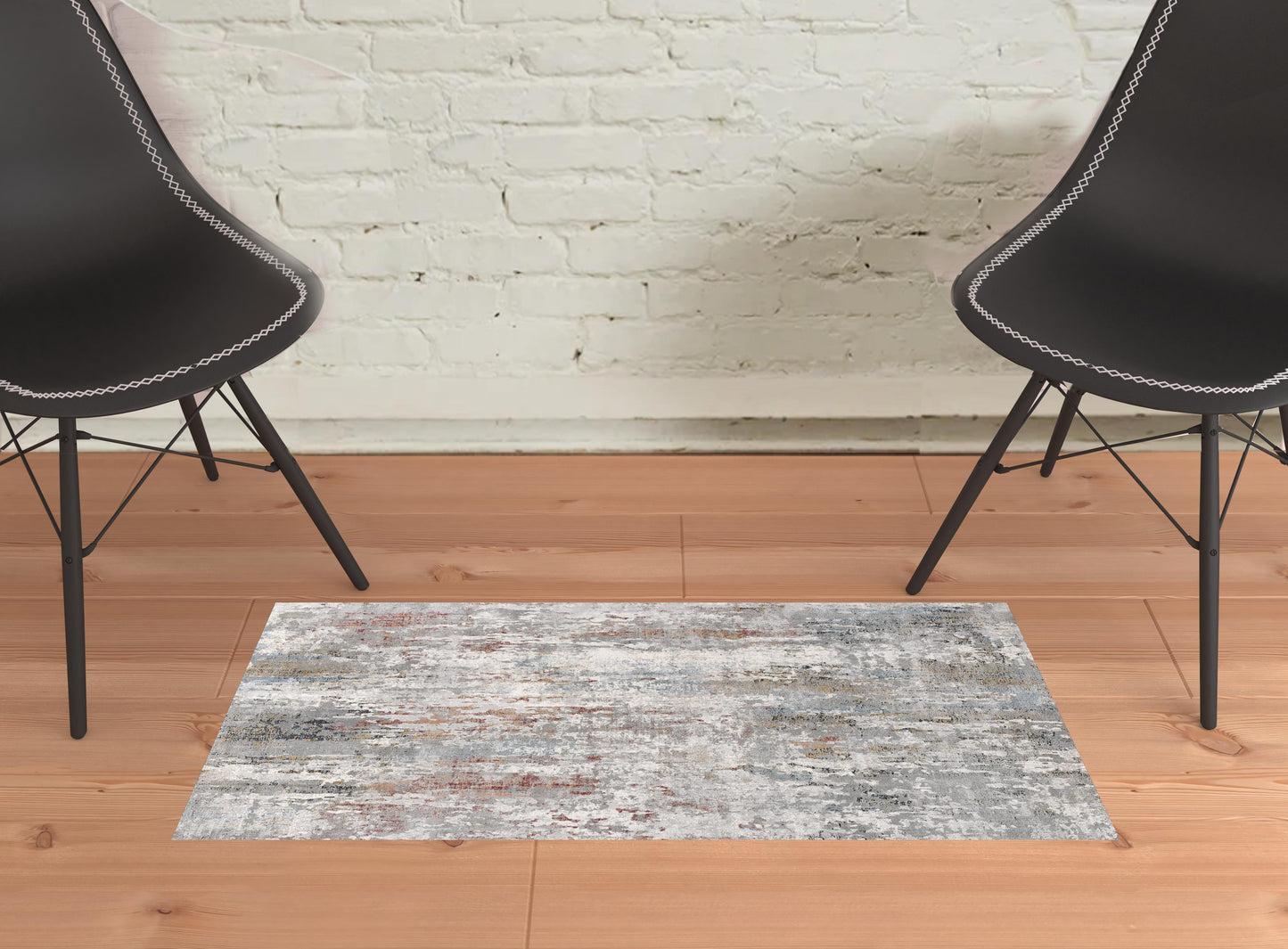 2' x 3' Gray and Blue Abstract Washable Non Skid Area Rug