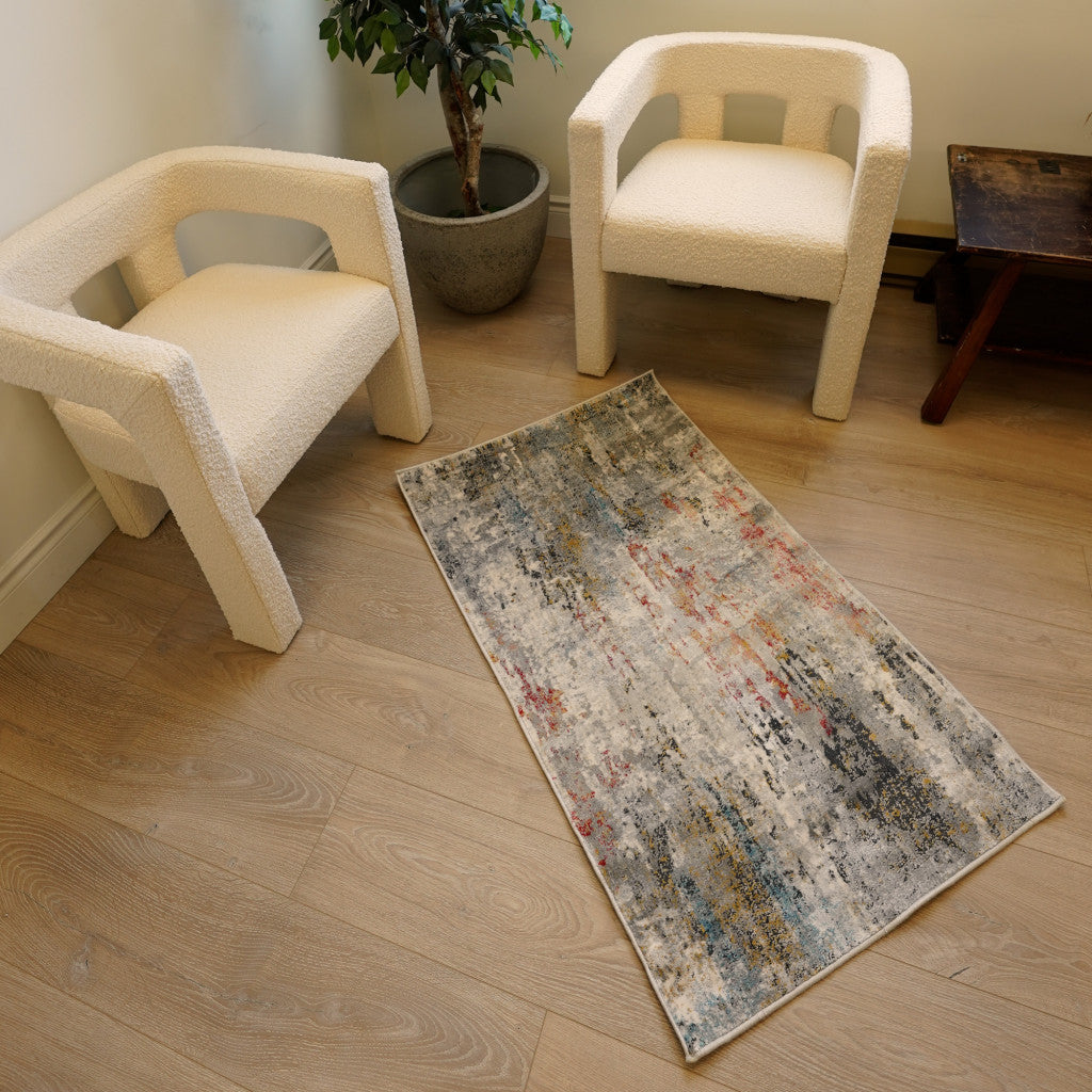 2' x 3' Gray and Blue Abstract Washable Non Skid Area Rug