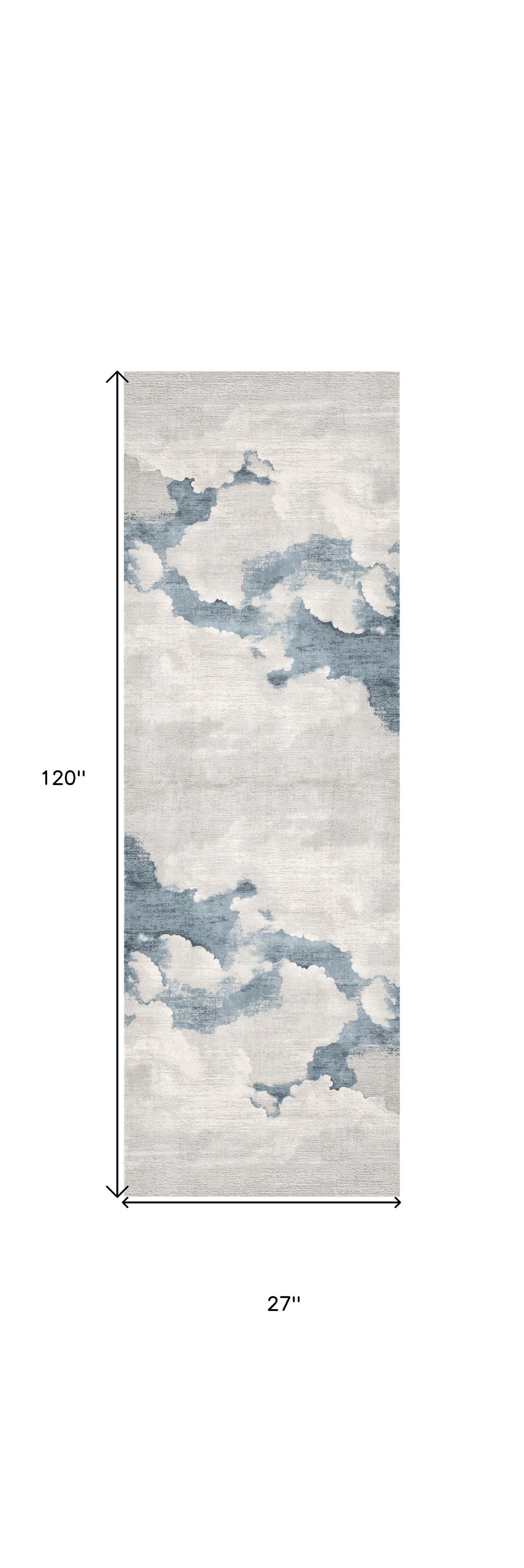 10' Blue and Gray Abstract Washable Non Skid Area Rug