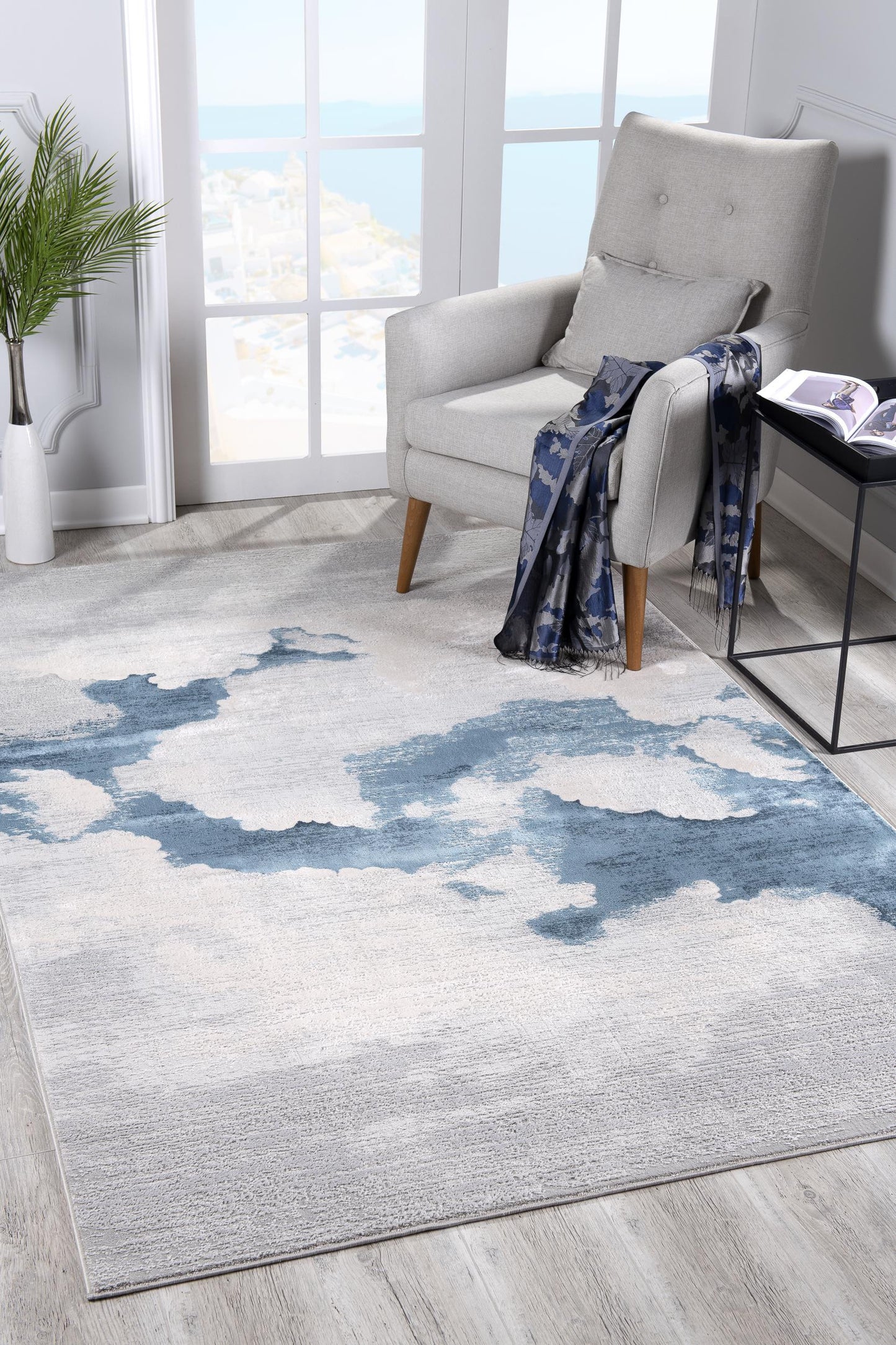 10' Blue and Gray Abstract Washable Non Skid Area Rug