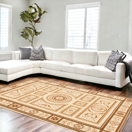 10' x 13' Beige Oriental Washable Non Skid Area Rug