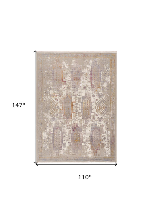 9' x 12' Beige and Ivory Oriental Power Loom Washable Non Skid Area Rug