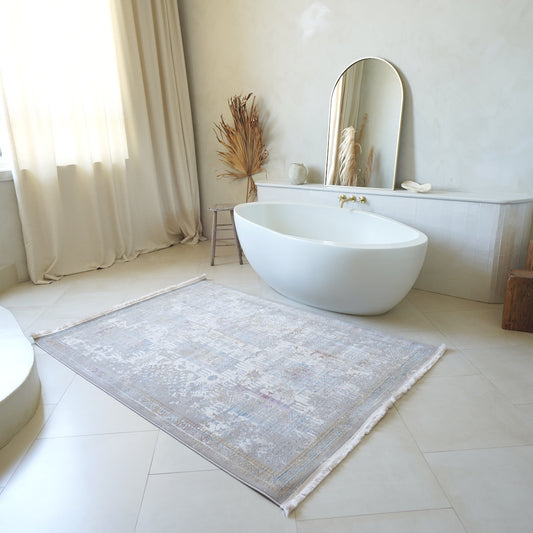 9' x 12' Beige and Ivory Oriental Power Loom Washable Non Skid Area Rug
