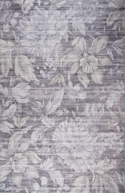 4' x 6' Gray and Beige Floral Area Rug