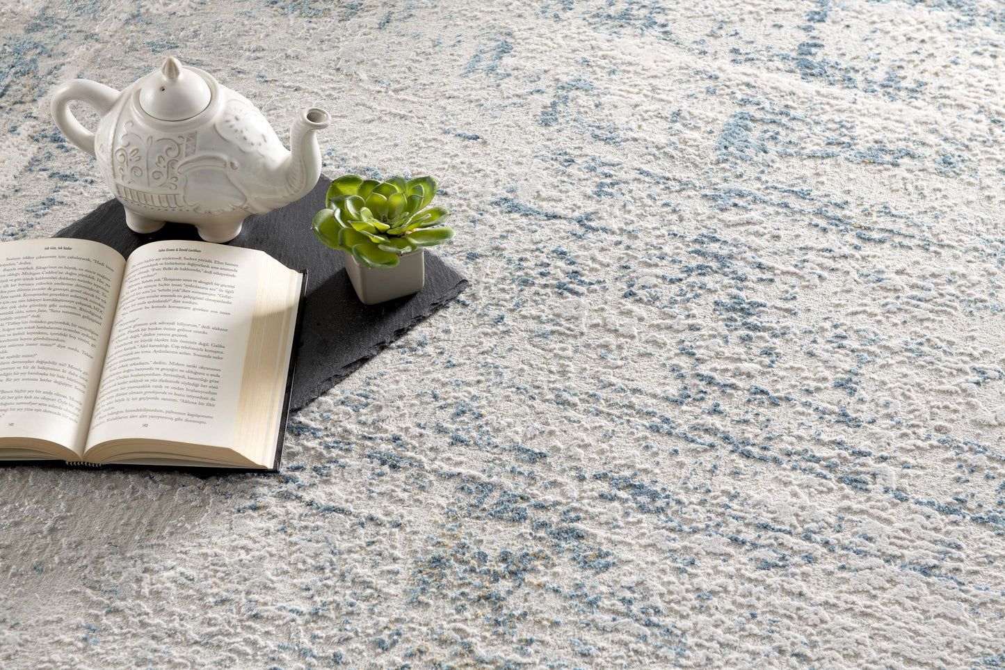 13' Blue and Gray Abstract Washable Non Skid Area Rug
