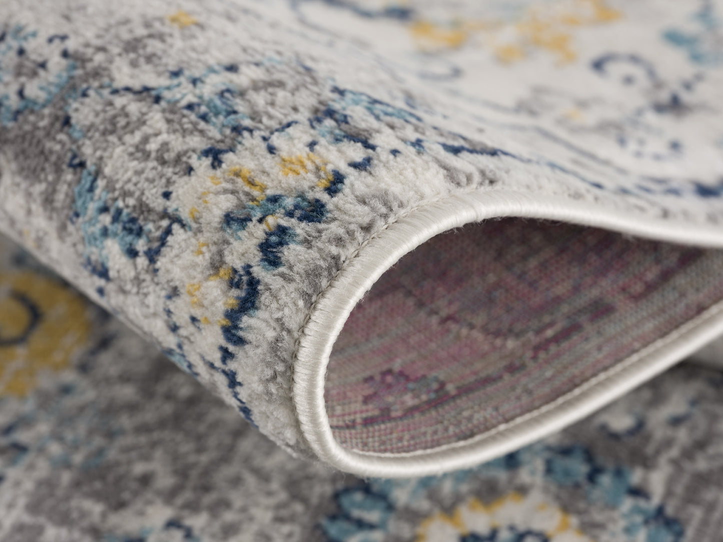 8' Blue and Gray Round Floral Washable Non Skid Area Rug