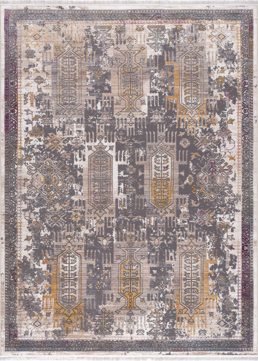 9' x 12' Brown and Ivory Oriental Power Loom Washable Non Skid Area Rug