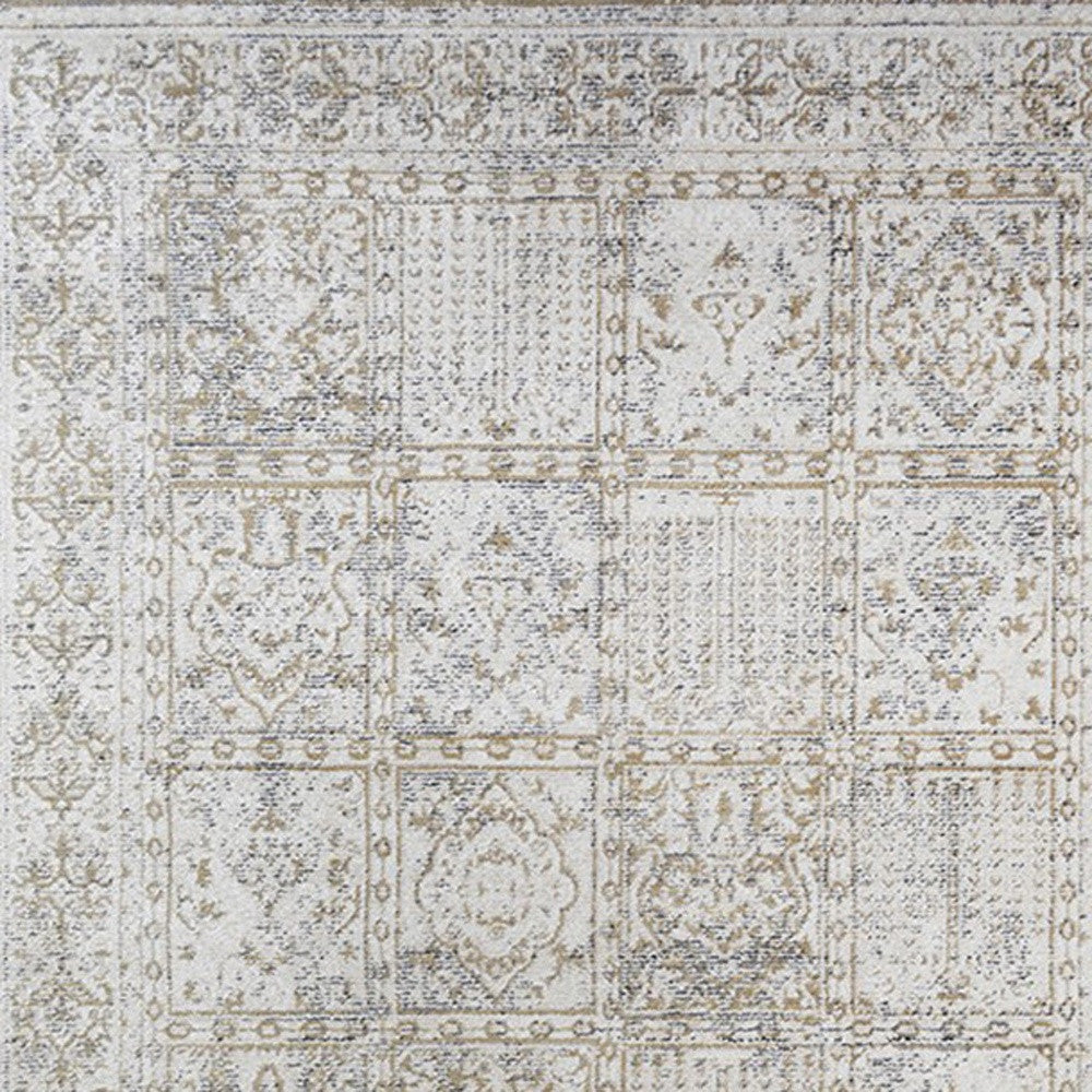 2' x 3' Ivory Oriental Distressed Area Rug With Fringe