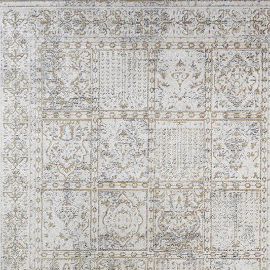 2' x 3' Ivory Oriental Distressed Area Rug With Fringe