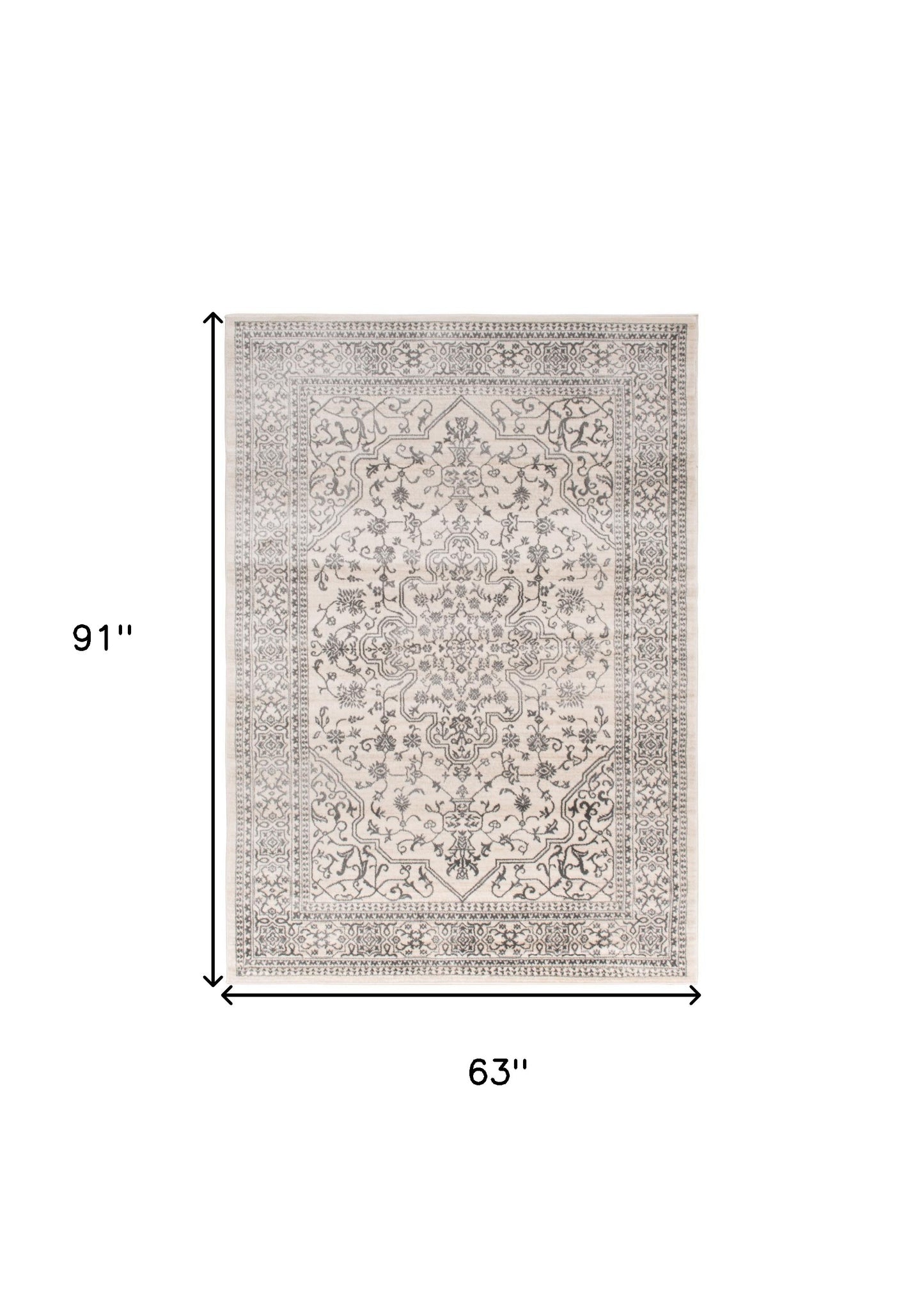 5' x 8' Ivory and Gray Oriental Area Rug