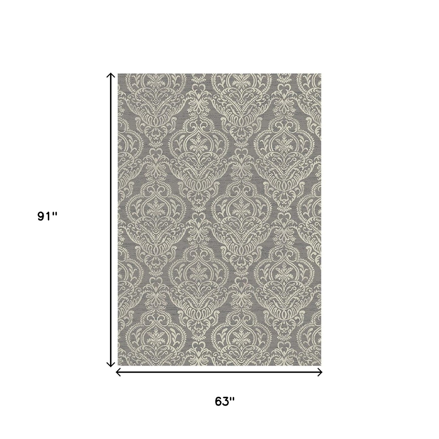 5' x 8' Gray and Beige Damask Area Rug