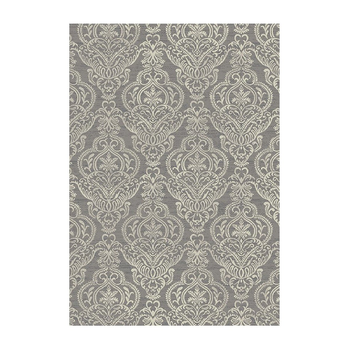 5' x 8' Gray and Beige Damask Area Rug