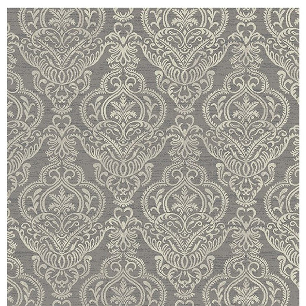 5' x 8' Gray and Beige Damask Area Rug