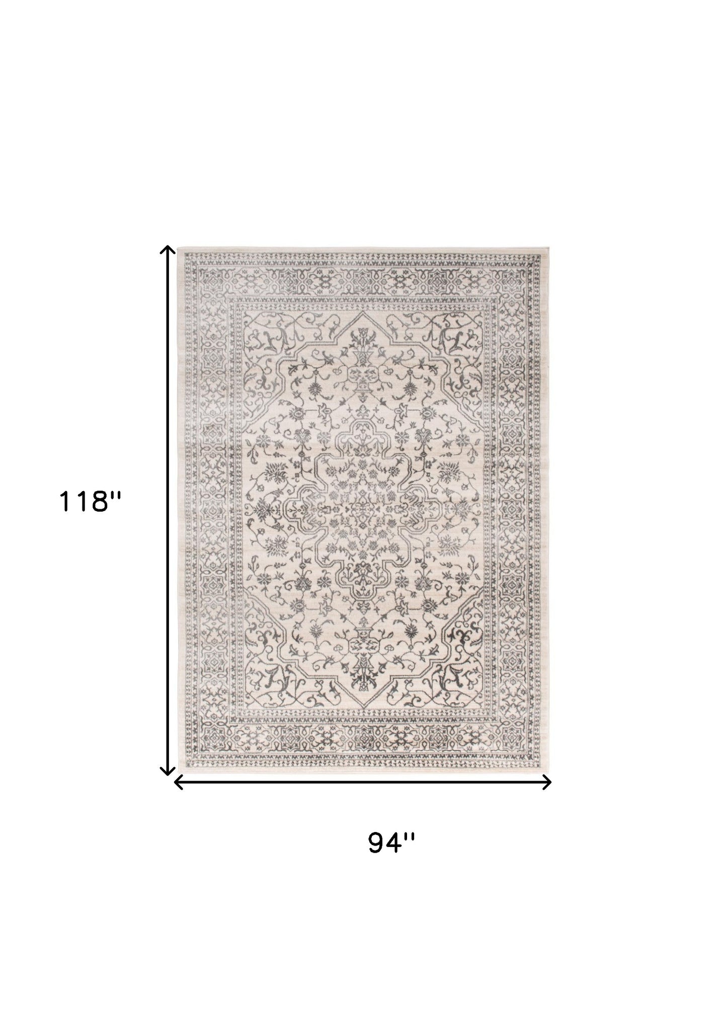 8' x 10' Ivory and Gray Oriental Area Rug