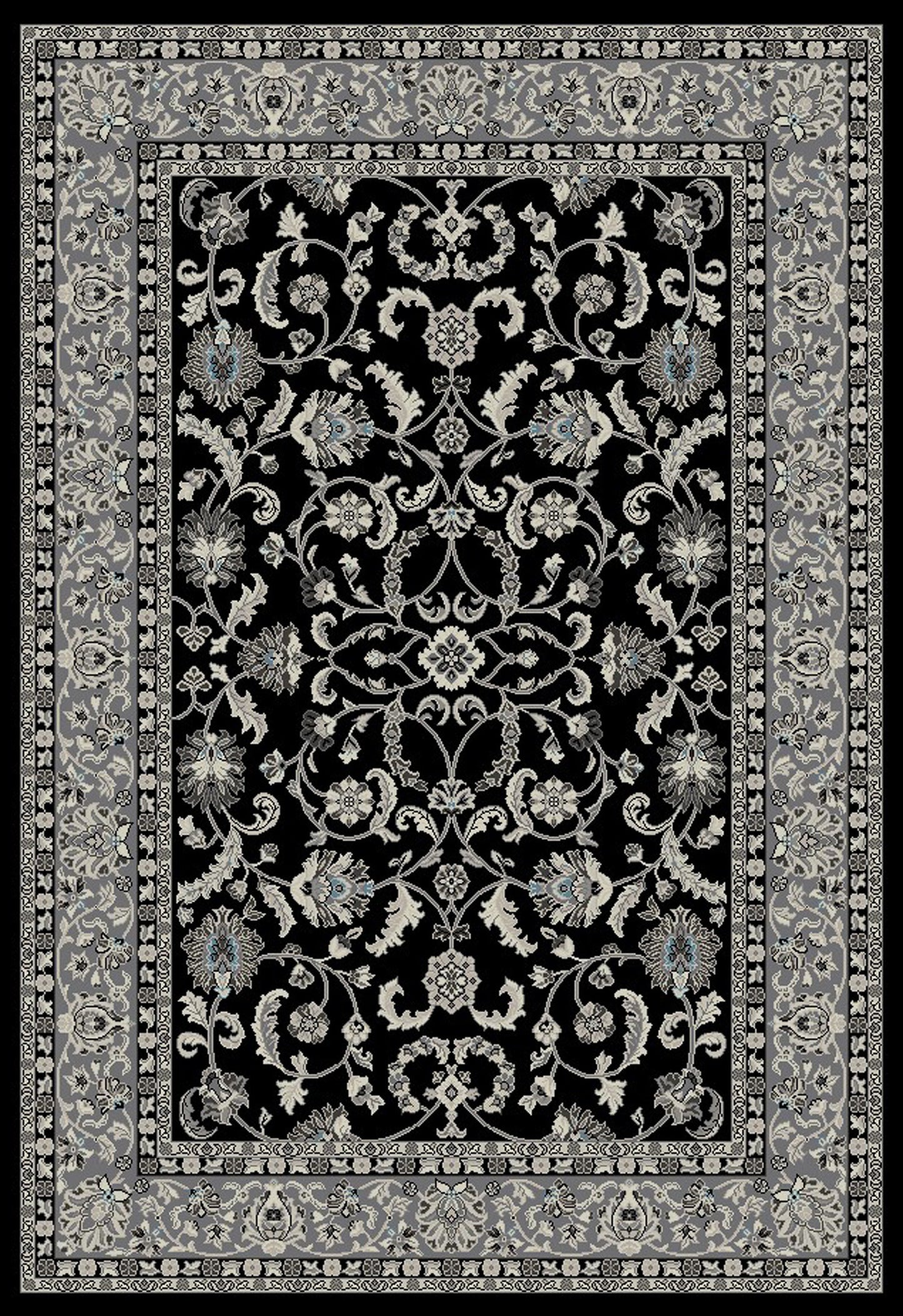 5' x 8' Black and Ivory Oriental Distressed Area Rug