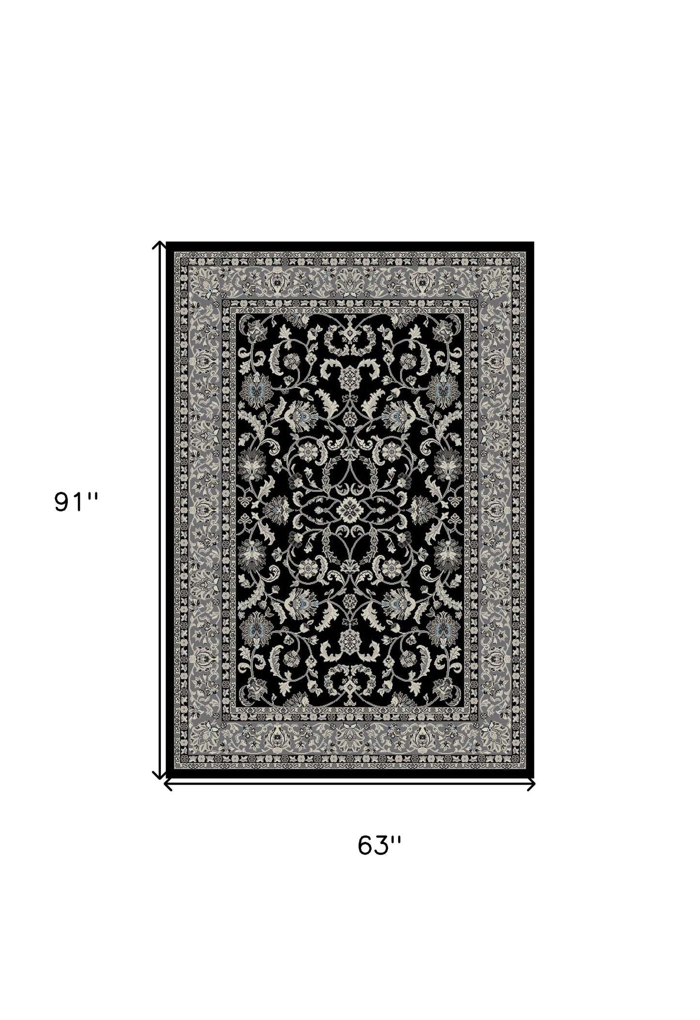 5' x 8' Black and Ivory Oriental Distressed Area Rug