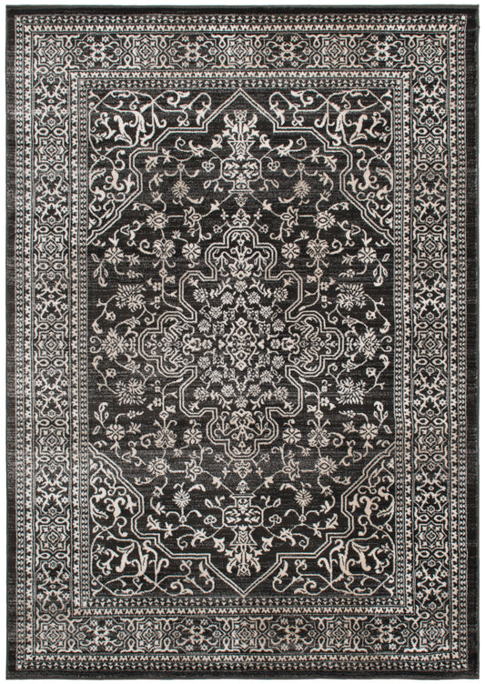 5' x 8' Black and Ivory Oriental Distressed Area Rug