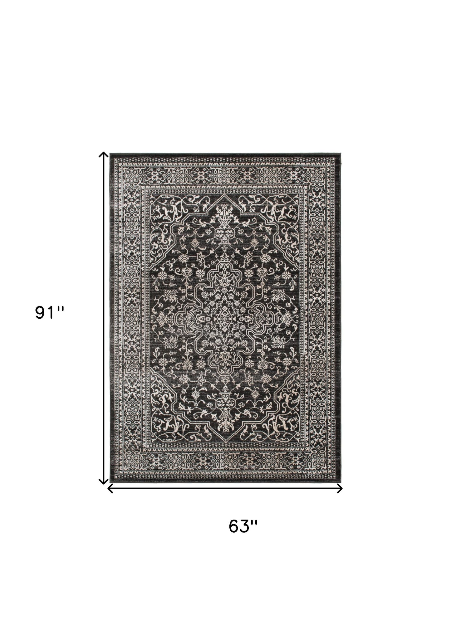 5' x 8' Black and Ivory Oriental Distressed Area Rug