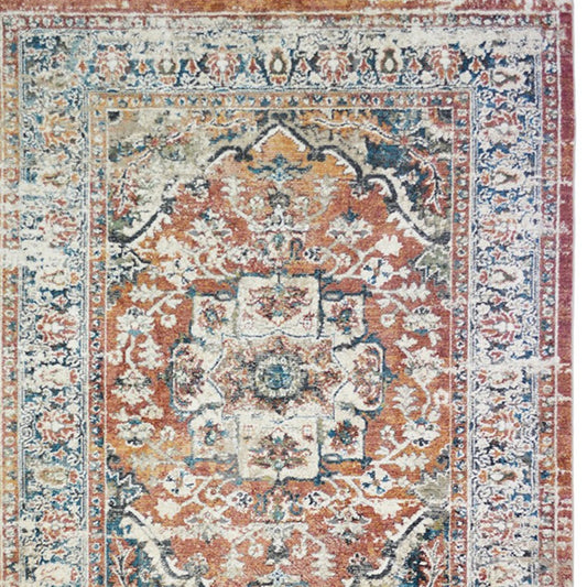 5' x 8' Rust Oriental Distressed Area Rug With Fringe