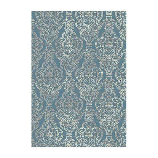 5' x 8' Blue and Beige Damask Distressed Area Rug