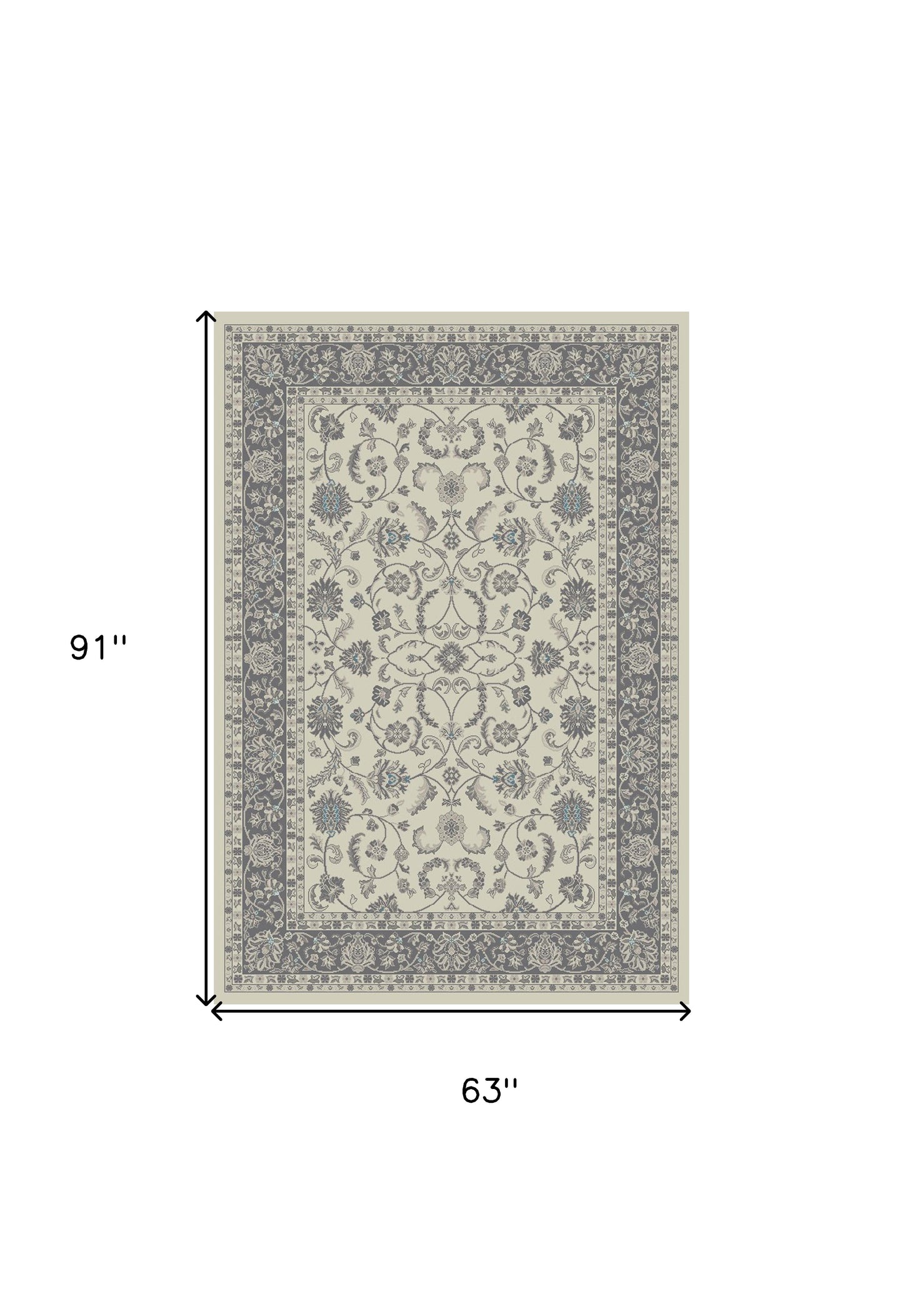 5' x 8' Ivory and Gray Oriental Area Rug