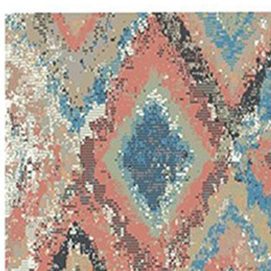 8' Blue Geometric Distressed Runner Rug With Fringe