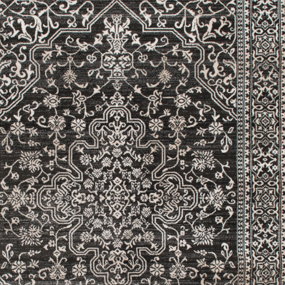 8' x 10' Black and Ivory Oriental Distressed Area Rug