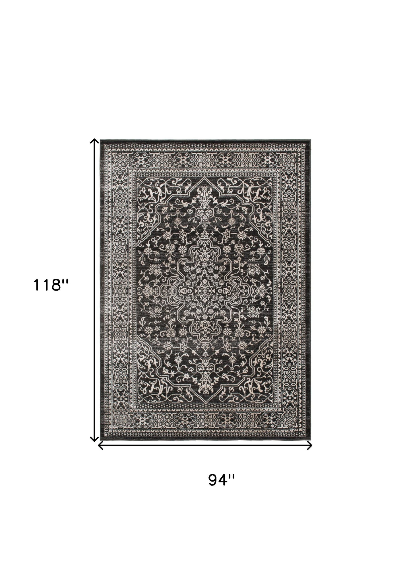 8' x 10' Black and Ivory Oriental Distressed Area Rug