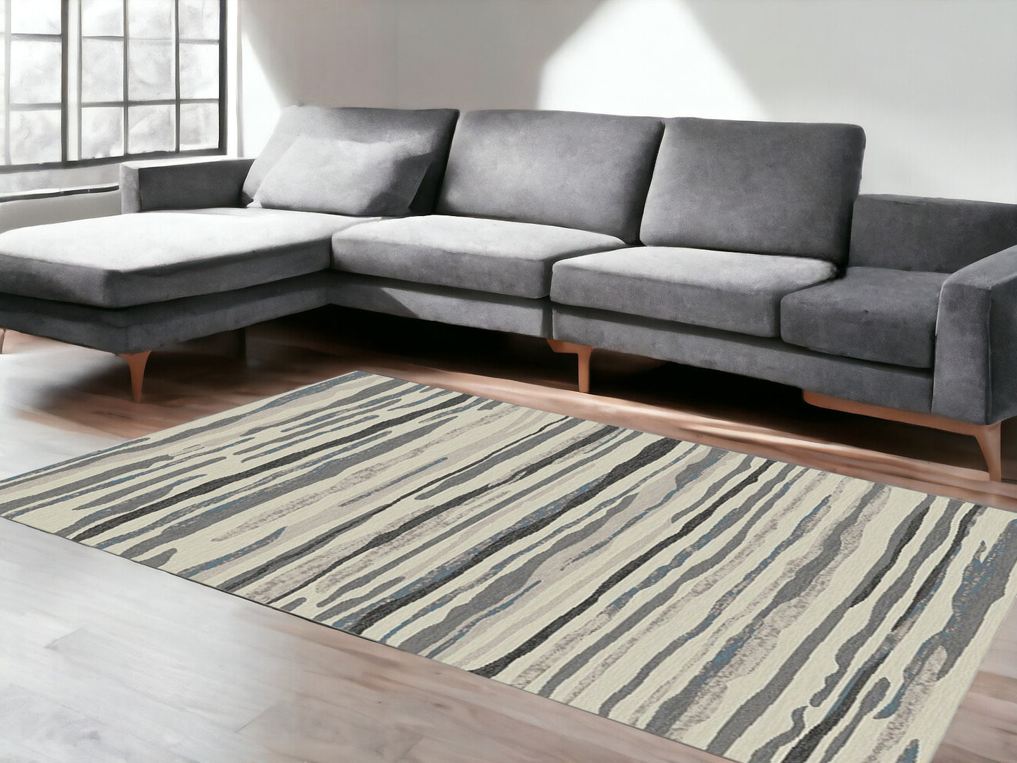 5' x 8' Beige and Gray Abstract Area Rug