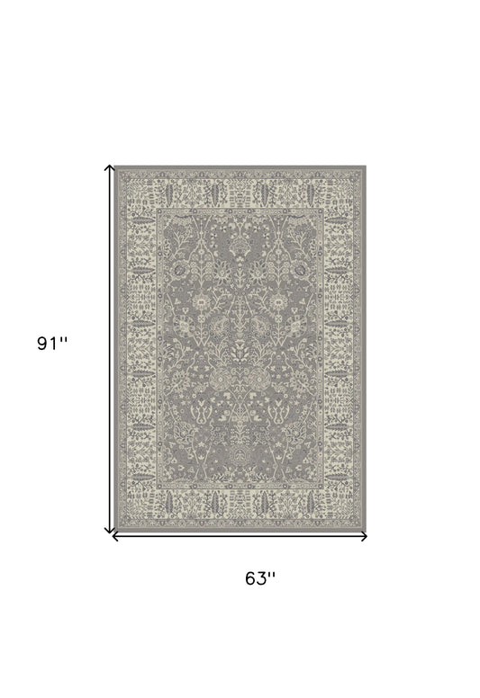 5' x 8' Gray and Ivory Oriental Area Rug