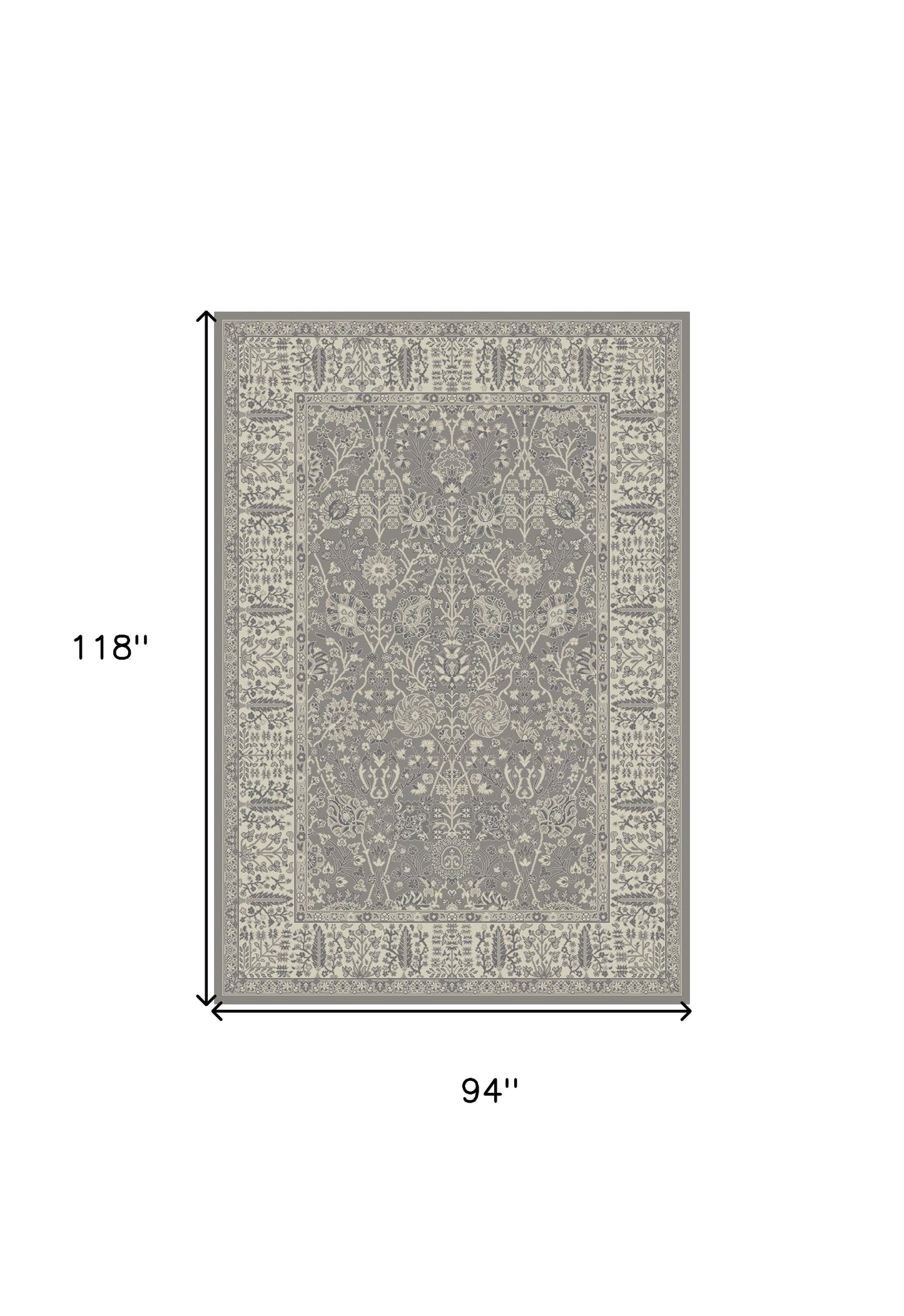 8' x 10' Gray and Ivory Oriental Area Rug