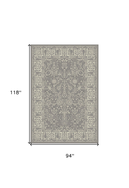 8' x 10' Gray and Ivory Oriental Area Rug