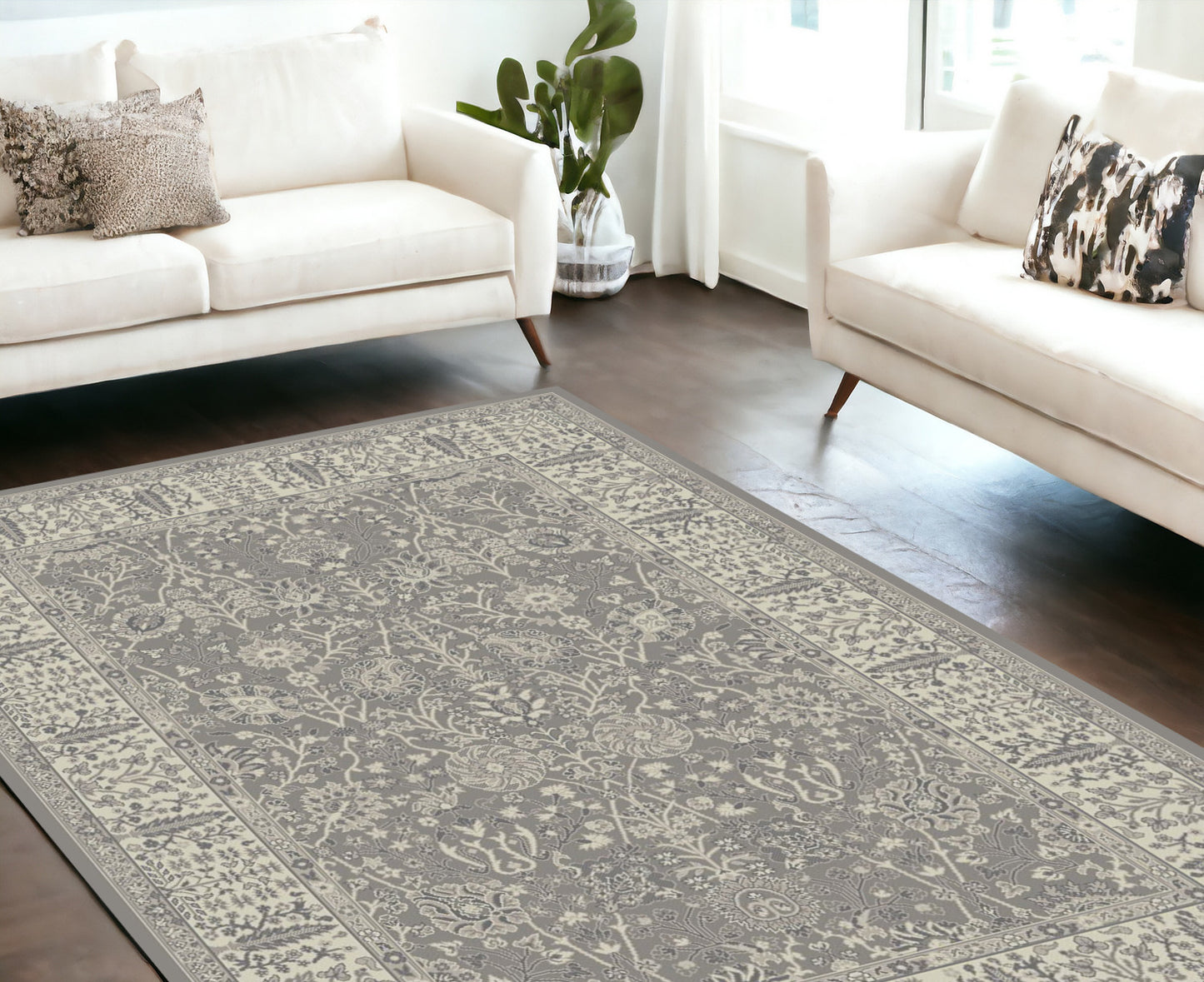 8' x 10' Gray and Ivory Oriental Area Rug