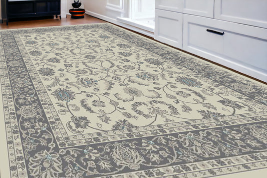 8' x 10' Ivory and Gray Oriental Area Rug