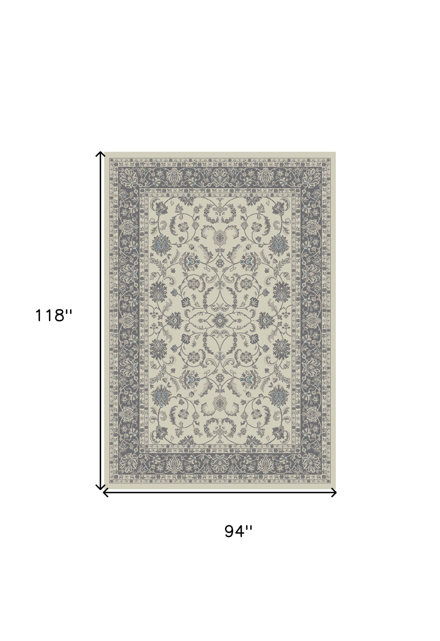 8' x 10' Ivory and Gray Oriental Area Rug