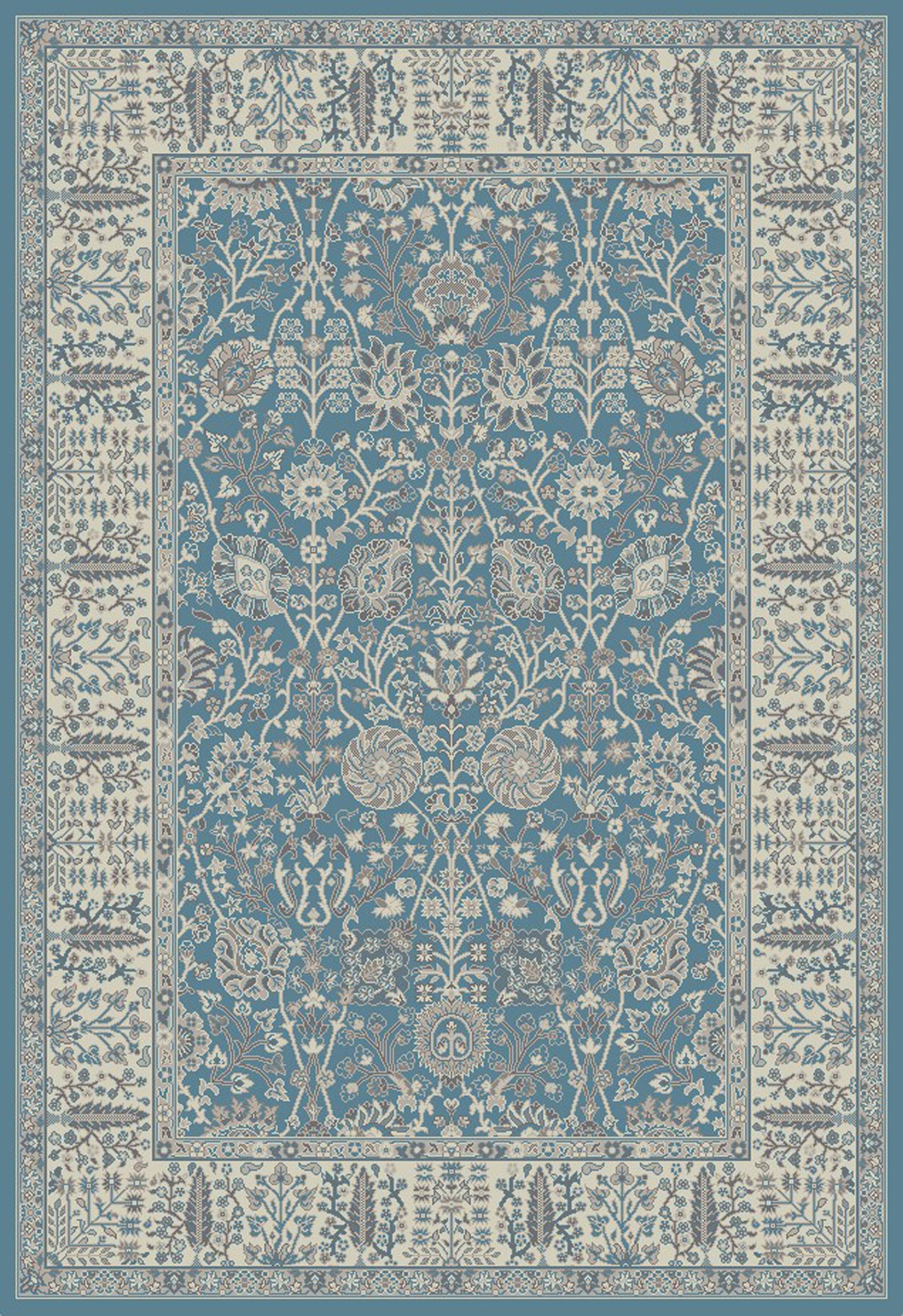 8' x 10' Blue and Ivory Oriental Area Rug