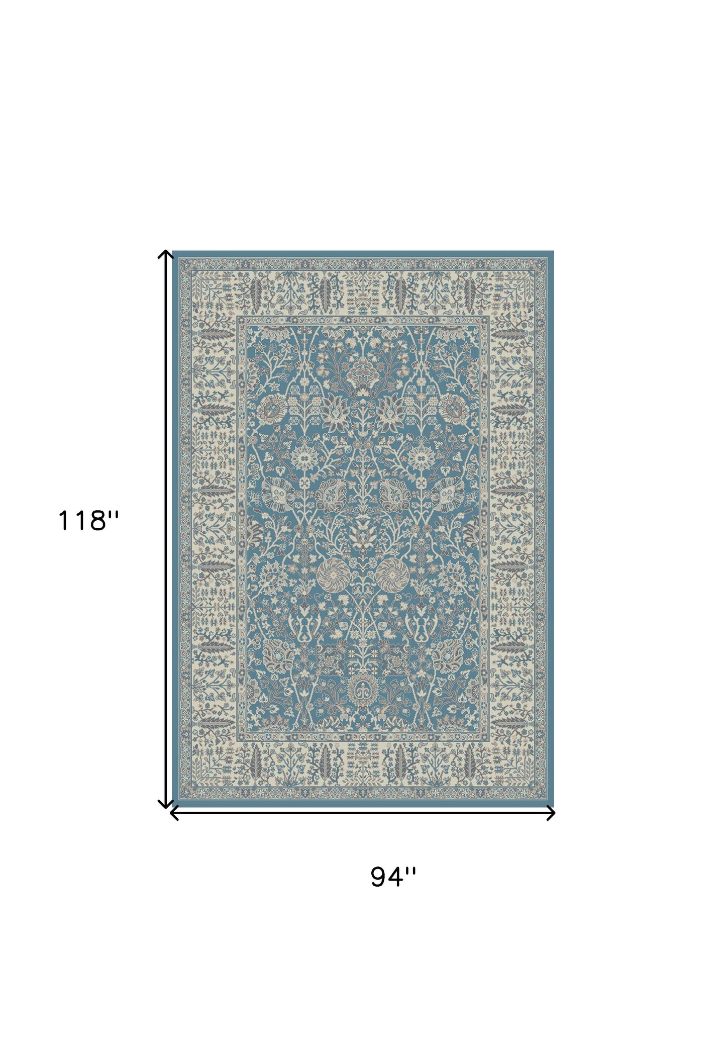 8' x 10' Blue and Ivory Oriental Area Rug