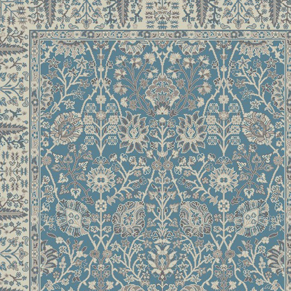 8' x 10' Blue and Ivory Oriental Area Rug