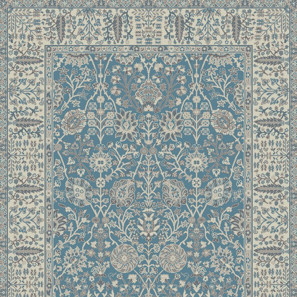 8' x 10' Blue and Ivory Oriental Area Rug