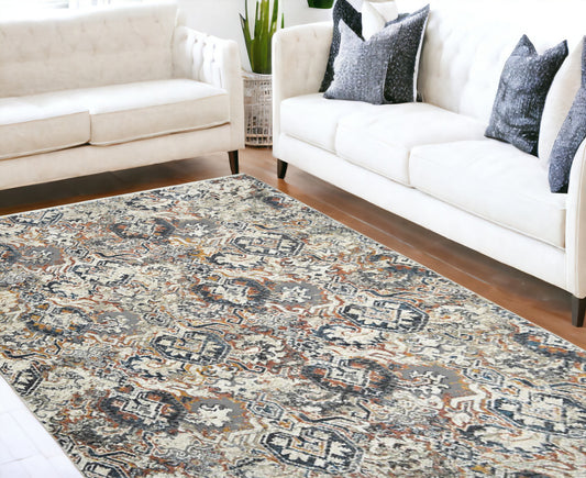 8' x 10' Rust Oriental Distressed Area Rug With Fringe