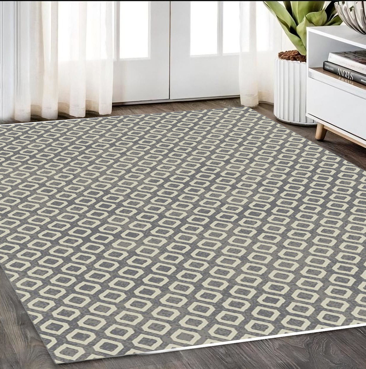 5' x 8' Beige and Gray Geometric Area Rug