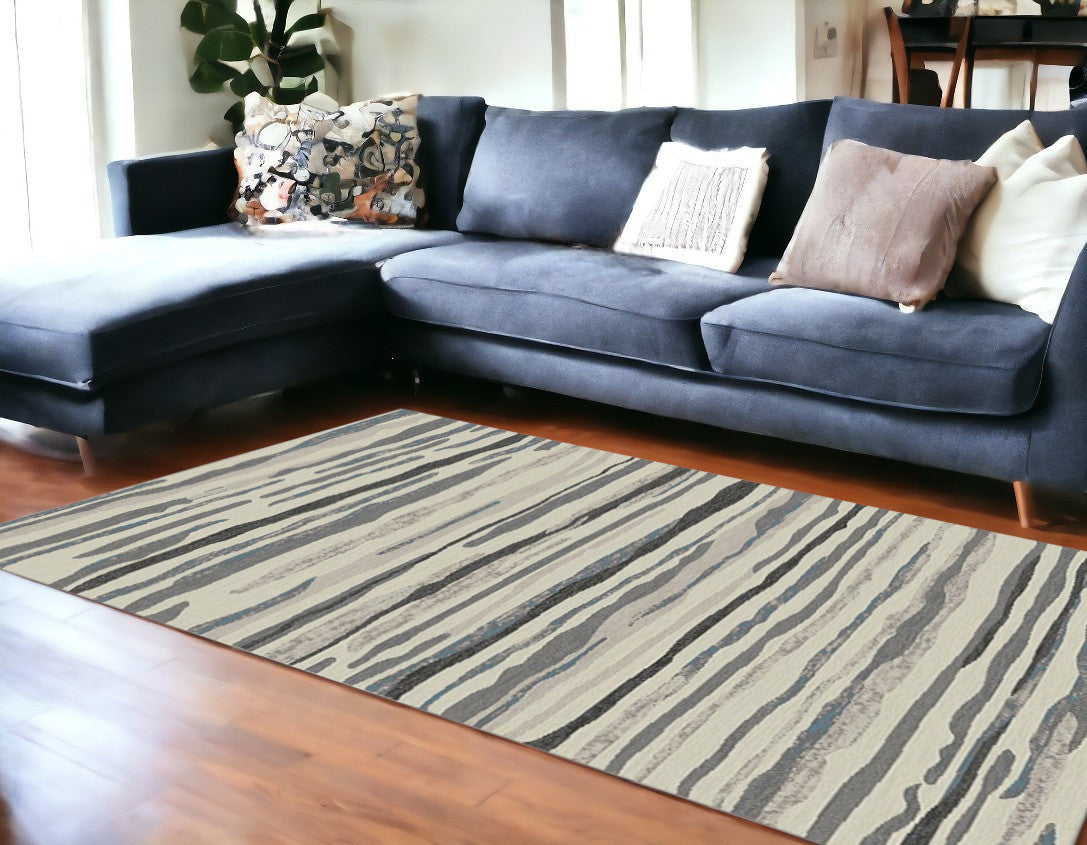 8' x 10' Beige and Gray Abstract Area Rug