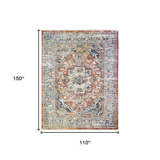 9' X 13' Rust Oriental Distressed Area Rug With Fringe