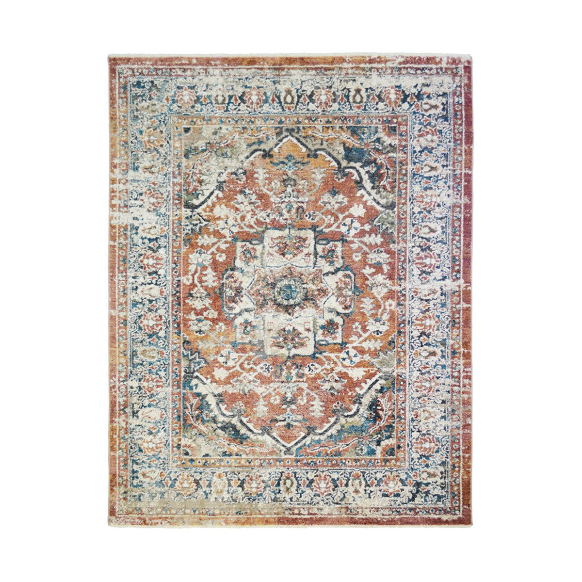 9' X 13' Rust Oriental Distressed Area Rug With Fringe