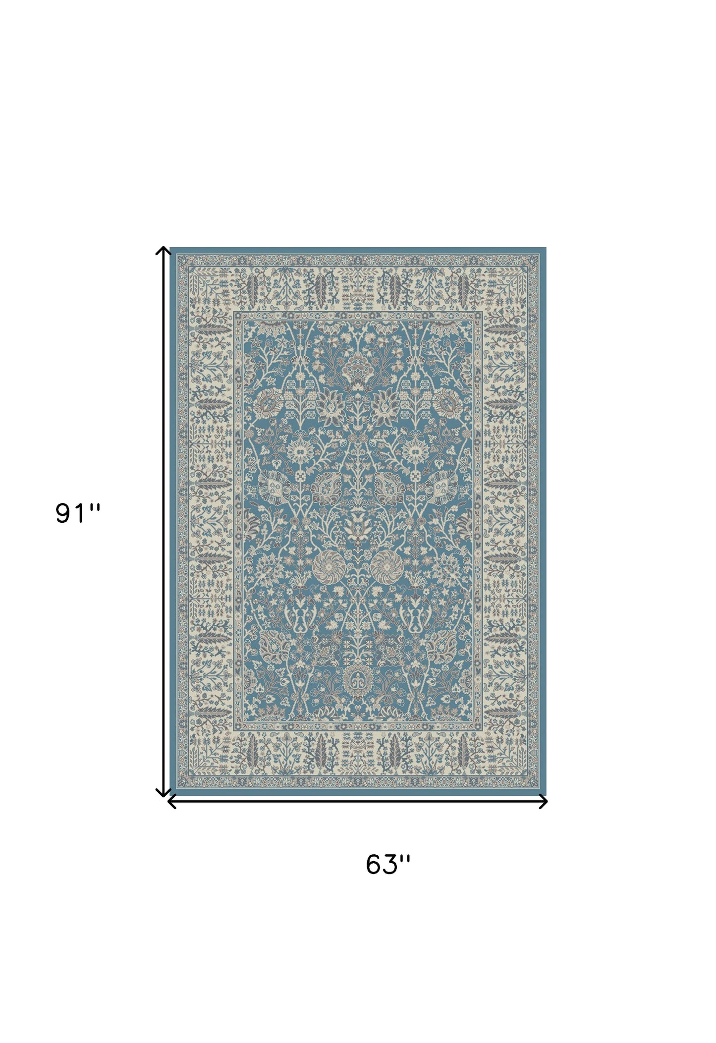 5' x 8' Blue and Ivory Oriental Area Rug