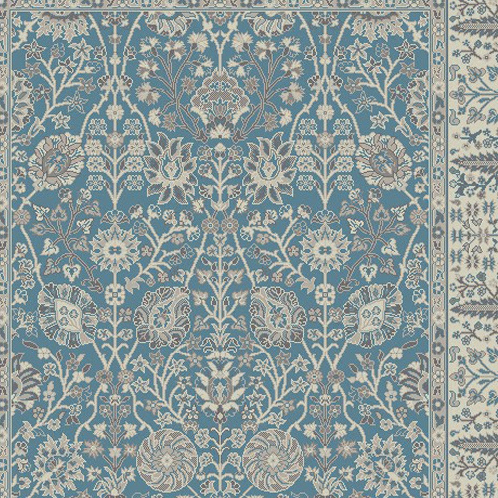 5' x 8' Blue and Ivory Oriental Area Rug