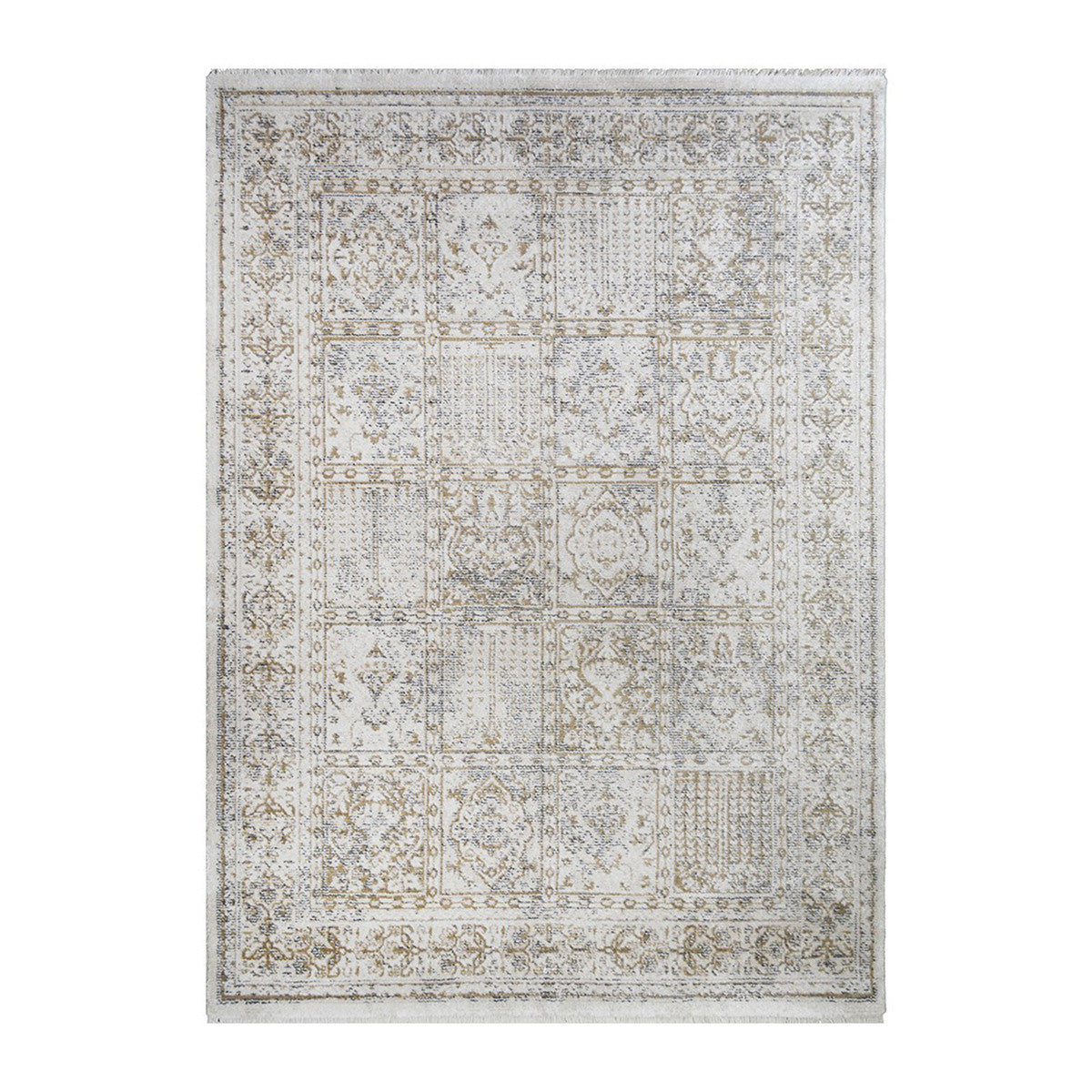 9' X 13' Ivory Oriental Distressed Area Rug With Fringe