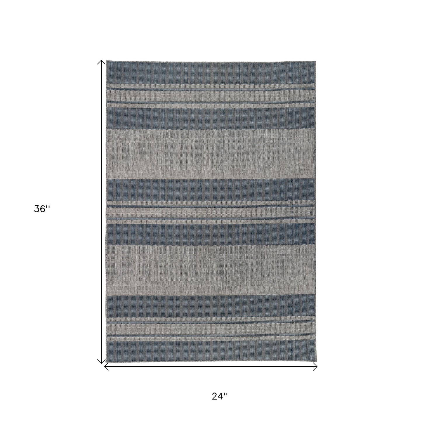 2' x 3' Blue and Gray Striped Stain Resistant Indoor Outdoor Area Rug