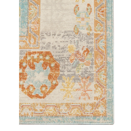 9' x 12' Blue and Orange Floral Stain Resistant Indoor Outdoor Area Rug